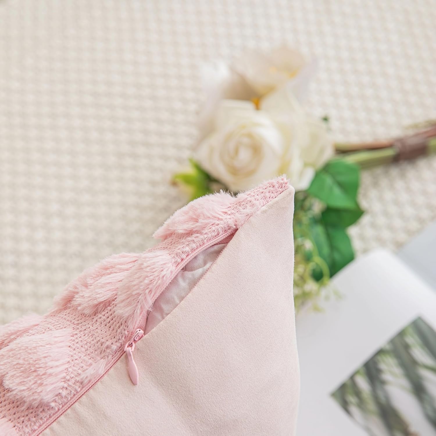 AQOTHES Set of 2 Heart Love Cute Pink Decorative Valentines Throw Pillow Covers 18x18, Soft Plush Faux Fur Pillow Covers for Couch Sofa Home Valentines Day Decoration